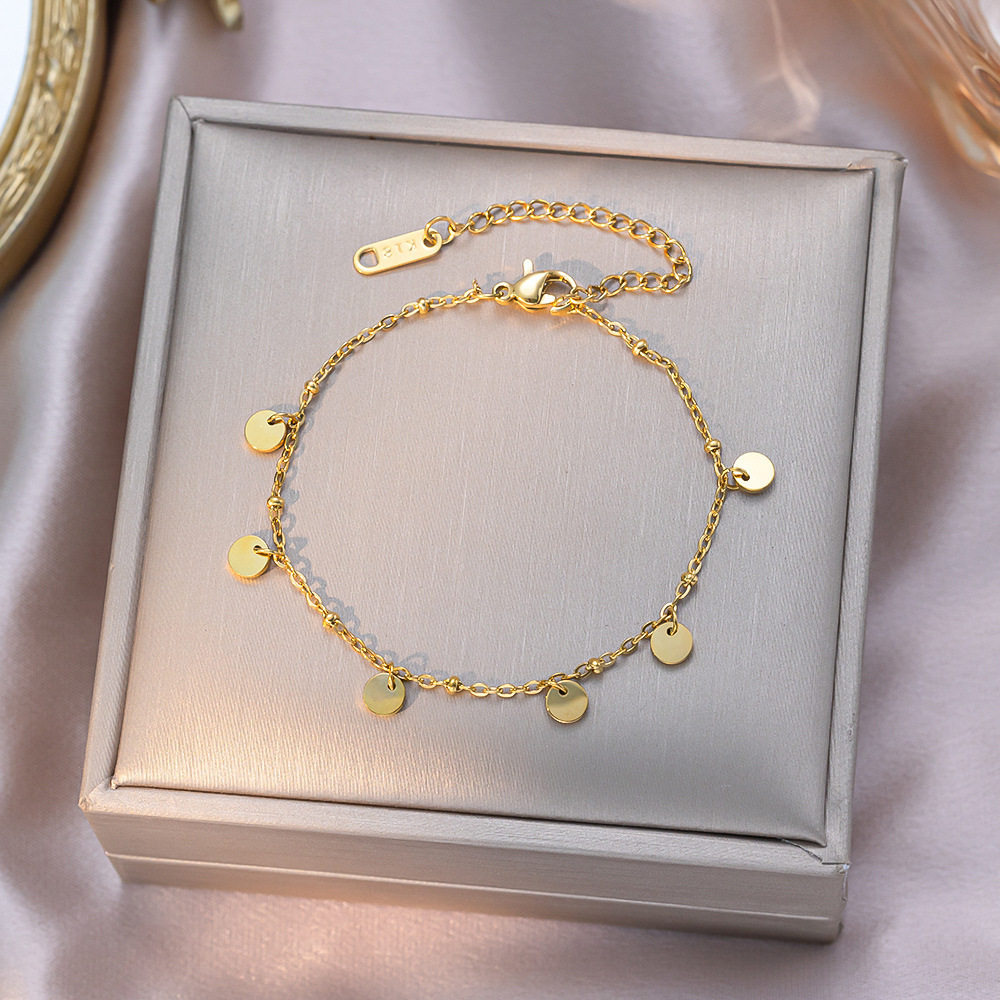 Dainty Gold Chain Anklet with Mini Disc Charms for Women
